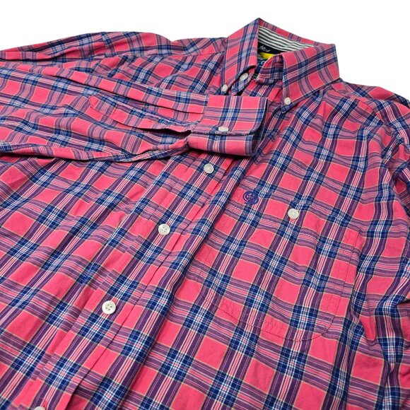 Wrangler George Strait Button Down Shirt Men's Medium Pink Blue Plaid Long Sleev - Picture 1 of 5